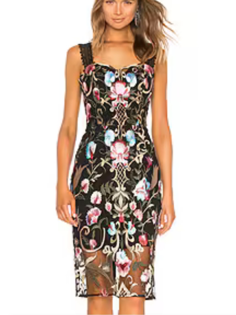 Bronx and Banco Black Floral Embroidered Midi Dress Size Small / 4